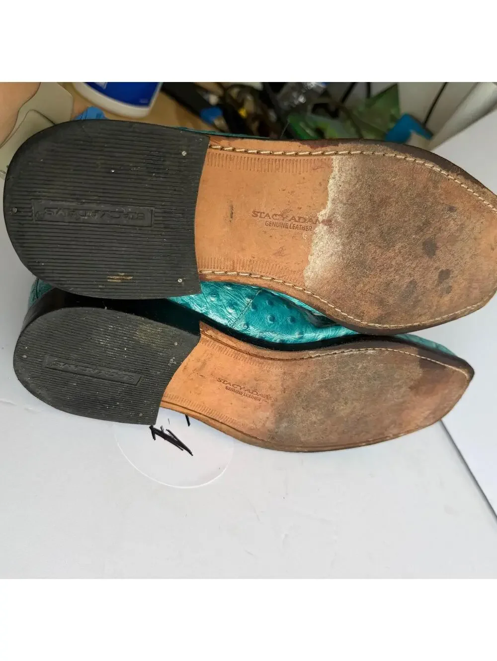Stacy Adams Ostrich Crocodile Print Oxford Shoes‎ Men's Size 10.5M Teal Lace Up